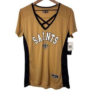 NEW ERA SAINTS GOLD WHITE BLACK V-NECK WOMEN T-SHIRT SIZE LARGE BRAND NEW